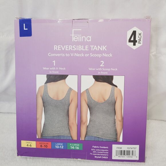 Felina Women's Cotton Modal Reversible Tank Top 4 Pack Multi-Color Large - Picture 8 of 10